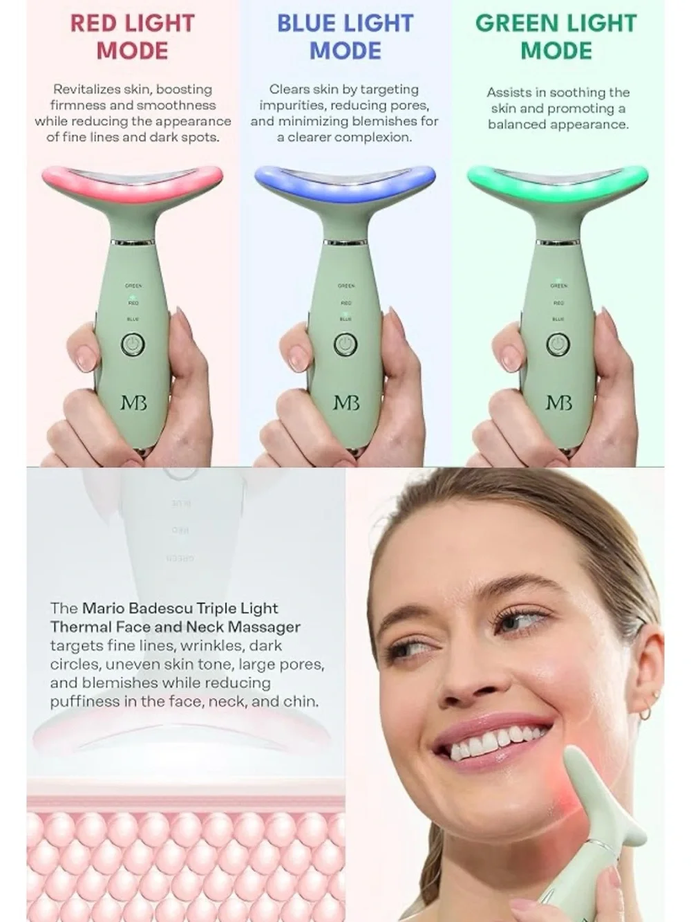 Mario Badescu Triple Light Thermal Face and Neck Massager NIB